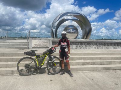 Finishing 4,000+ miles of riding from the Canadian Rockies to reach this spot on the Alabama side of the Mississippi River in Baton Rouge, Louisiana.