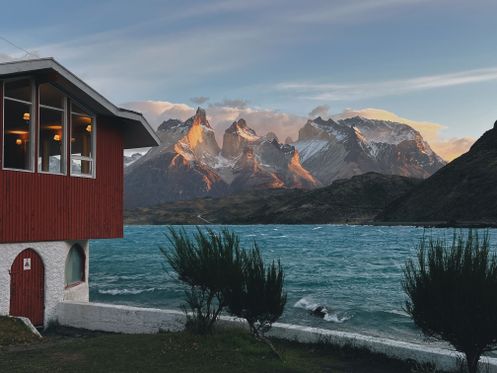 Sunrise view from the hotel in Torres del Paine