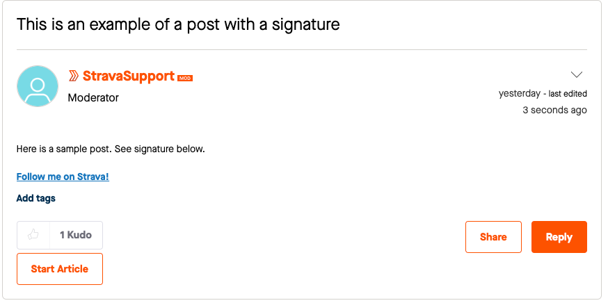 An example of a post with a signature in HTML