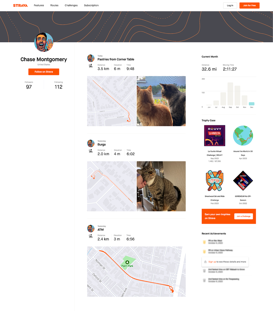 If you share your profile page with someone who is not on Strava, we’ll point them to this logged out version of the page.