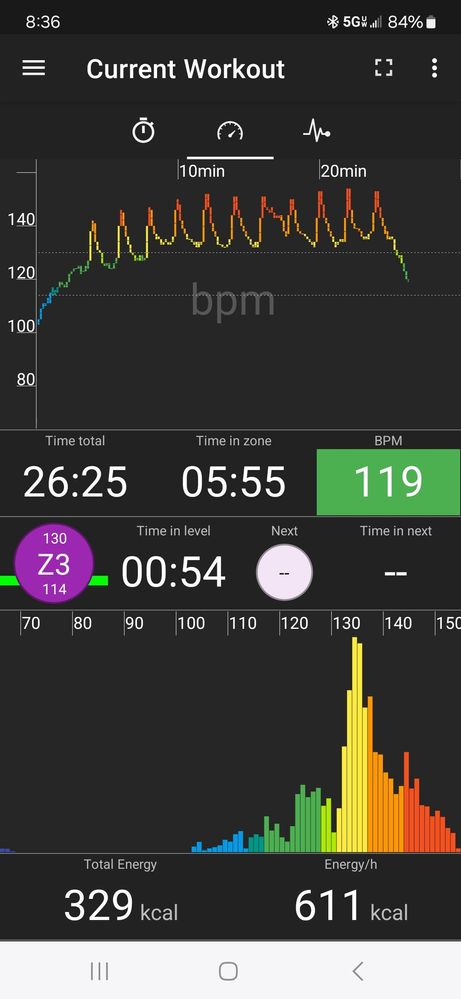real-time workout screen