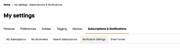 Scrolling list of community notification settings