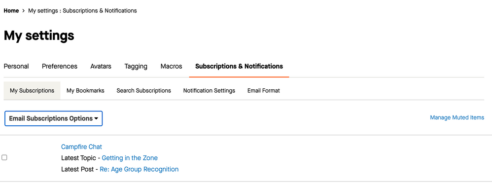 My subscriptions view