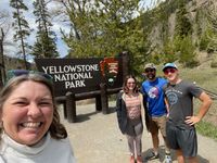 Yellowstone National Park, taking a family selfie while the long entrance line wasn't moving.